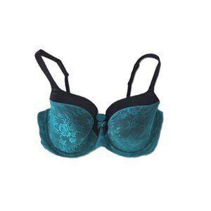 La Senza Lace Bra 36DD  Teal & Black Underwire Push-Up Support NWT